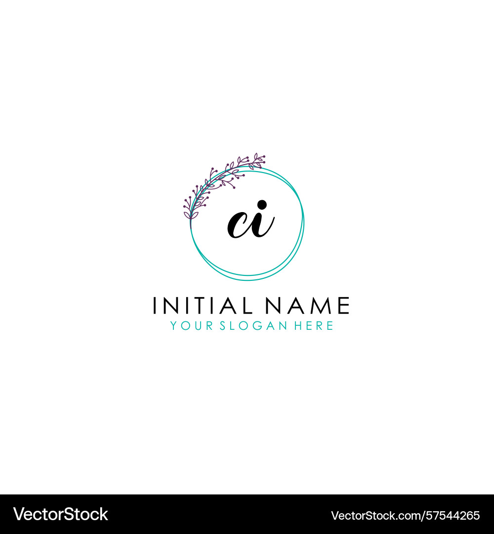 Ci initial logo with botanical circle design Ci initial logo with botanical circle design Vector Image