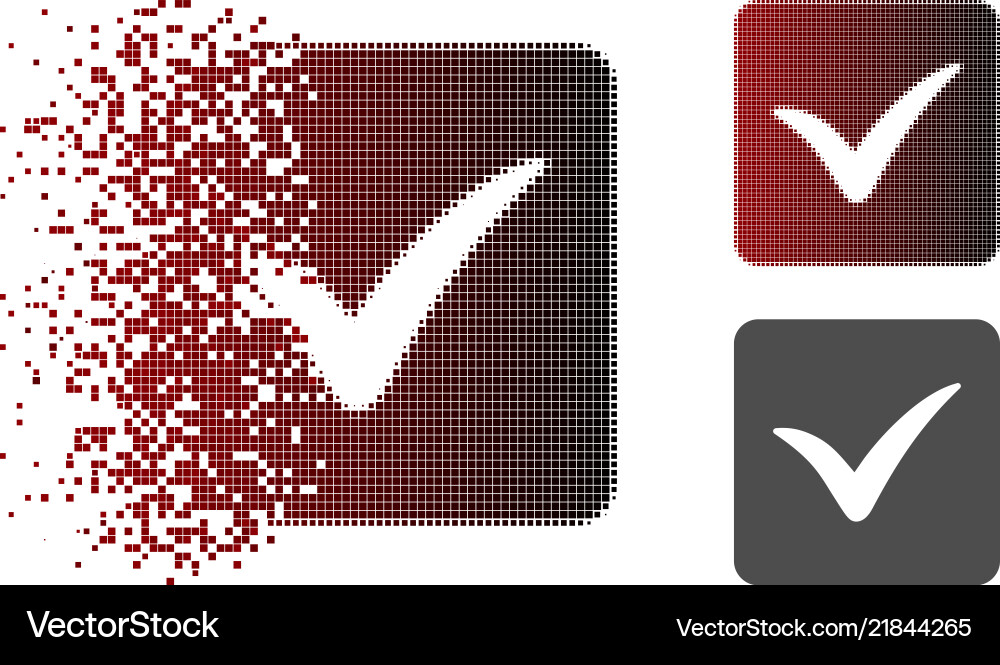 Dissolved pixelated halftone approve box icon Dissolved pixelated halftone approve box icon Vector Image