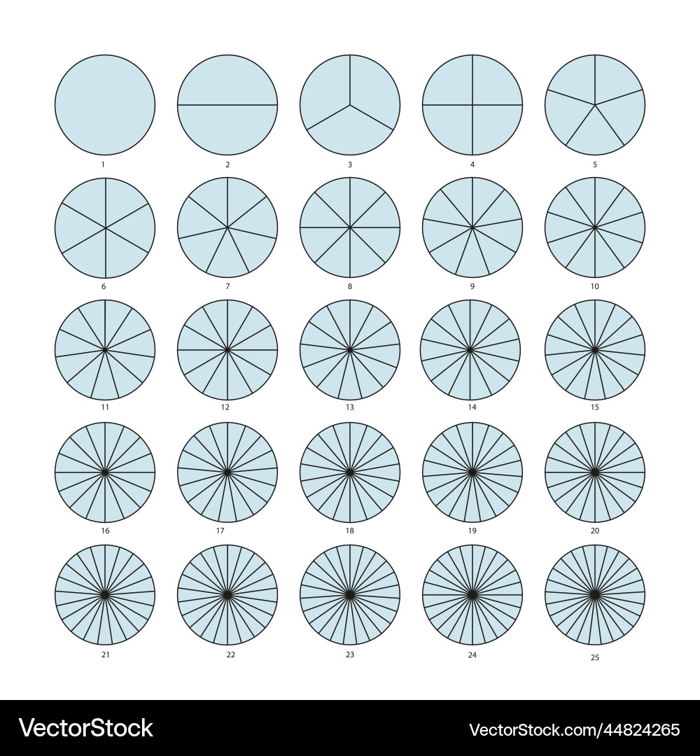 Dividing a circle into equal segments simple flat Dividing a circle into equal segments simple flat vector image