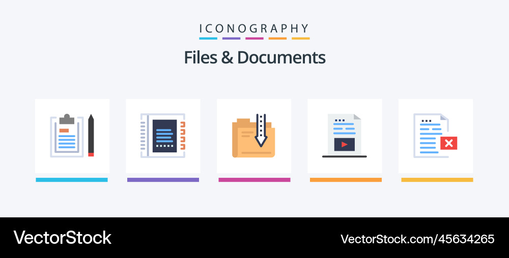 Files and documents flat 5 icon pack including Vector Image