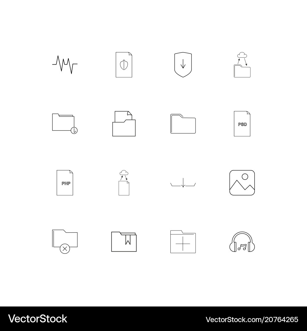 Files and folders sign linear thin icons set vector image