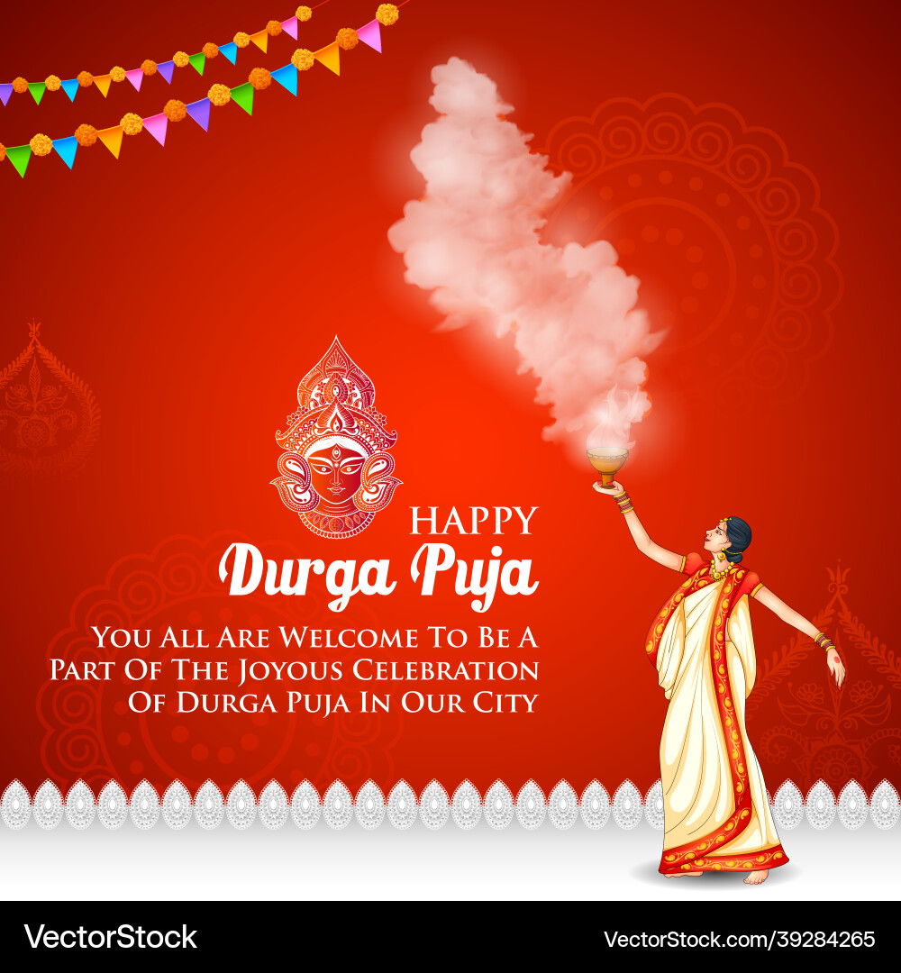 Happy Durga Puja - Dhunuchi Dance vector image