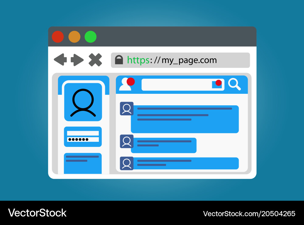 Internet browser window with an open social Vector Image