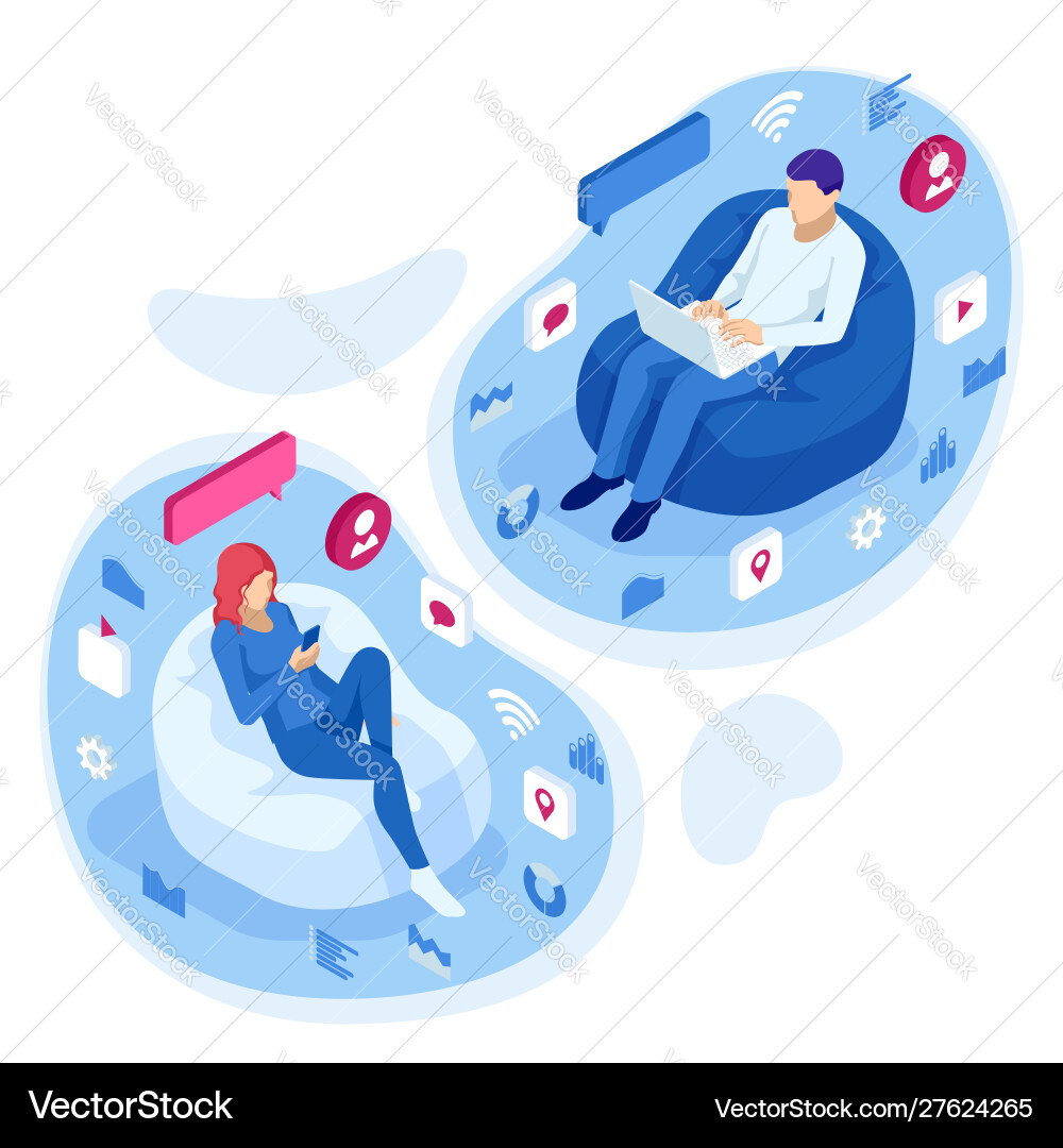 Isometric beautiful young woman communicates vector image