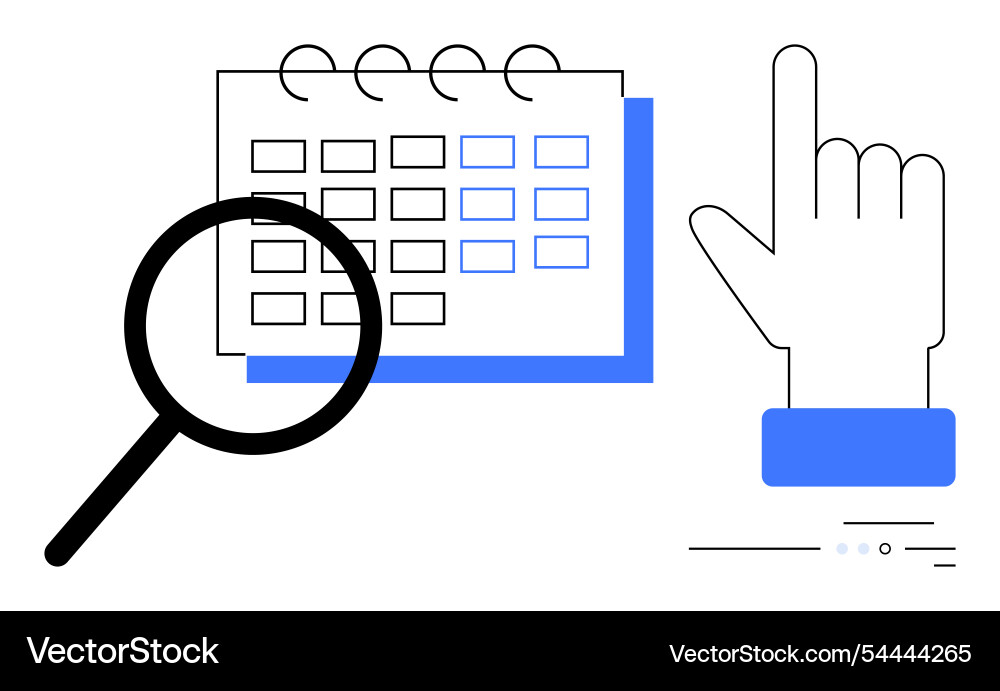 Magnifying glass analyzing calendar with pointing Magnifying glass analyzing calendar with pointing vector image