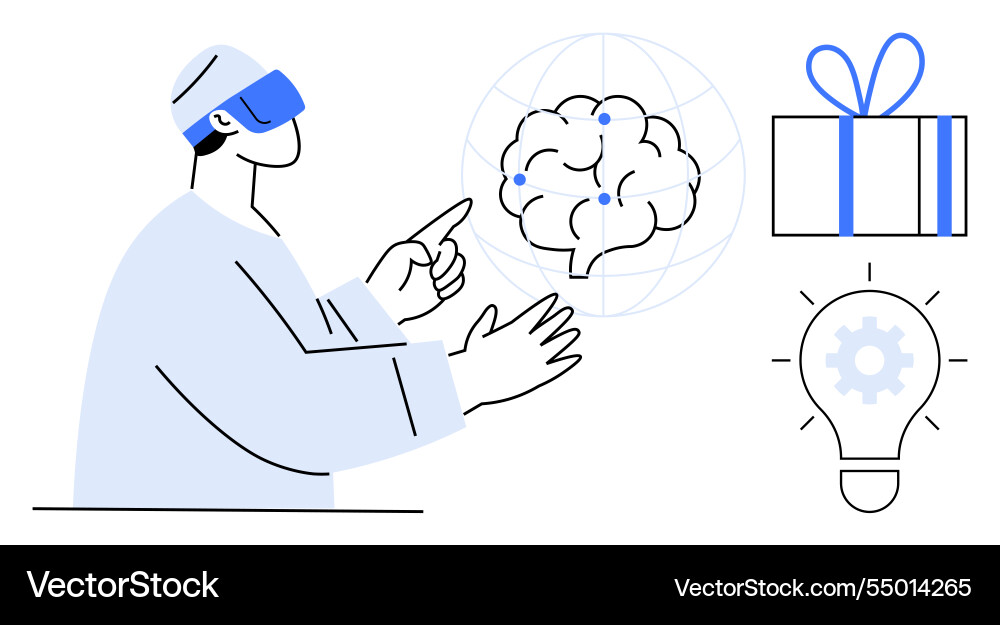 Mann mit virtueller Realität um mit Gehirn zu verbinden Mann mit virtueller Realität um mit Gehirn zu verbinden vektorbild