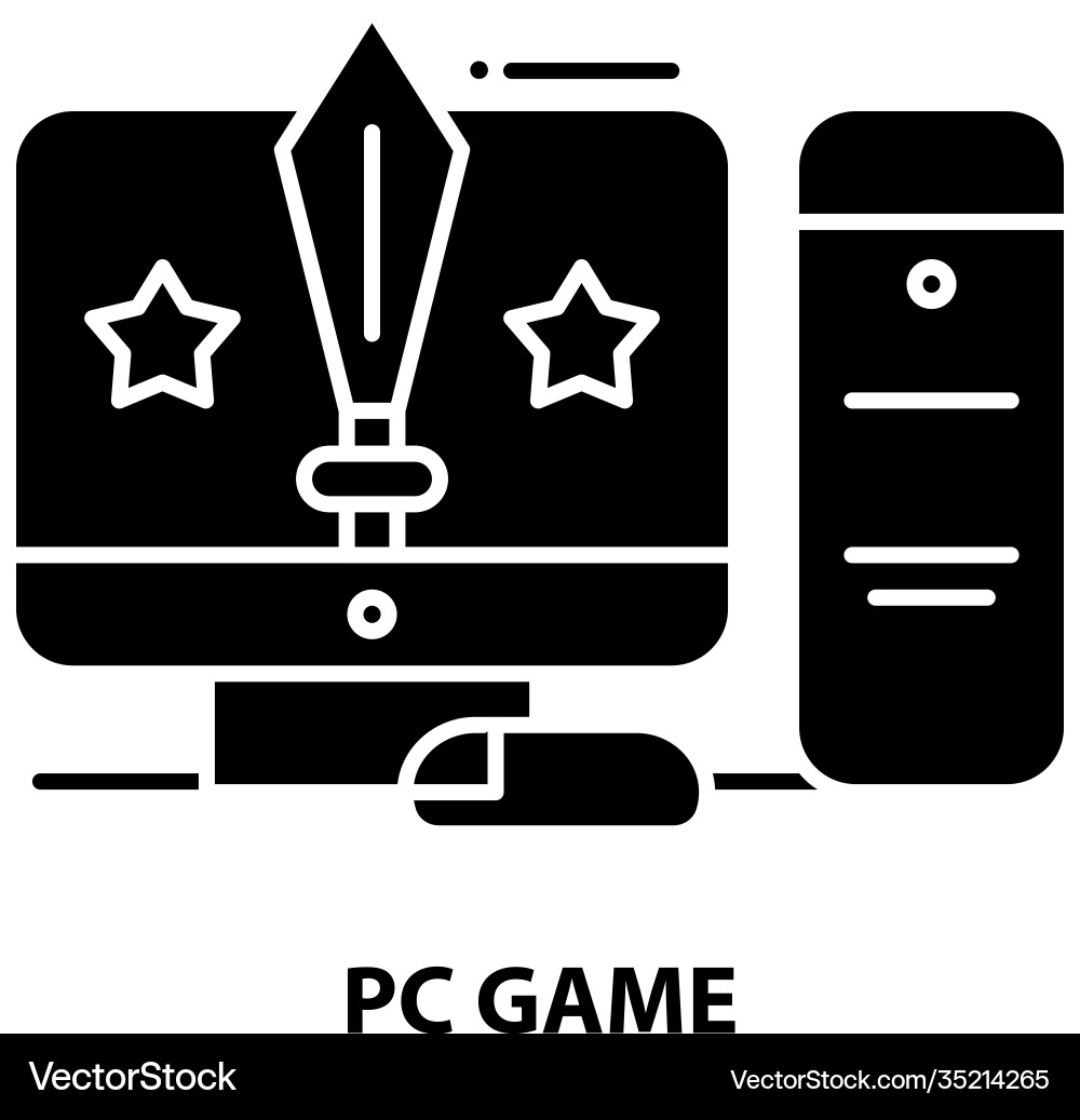 Pc game icon black sign with editable Pc game icon black sign with editable vector image