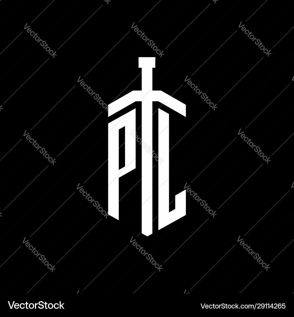 Pl logo monogram with sword element ribbon design Vector Image