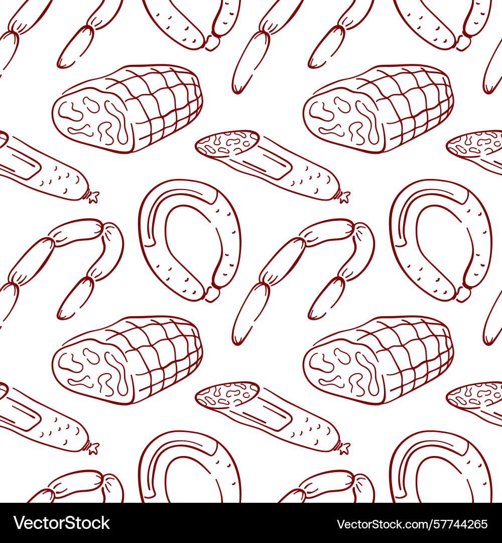 Seamless line art style pattern with sausage Vector Image