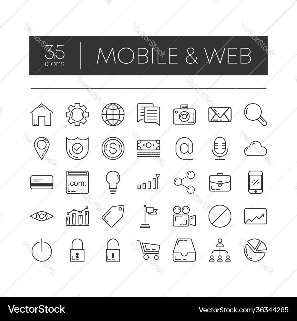 Set 35 line icons mobile and web for modern Set 35 line icons mobile and web for modern vector image