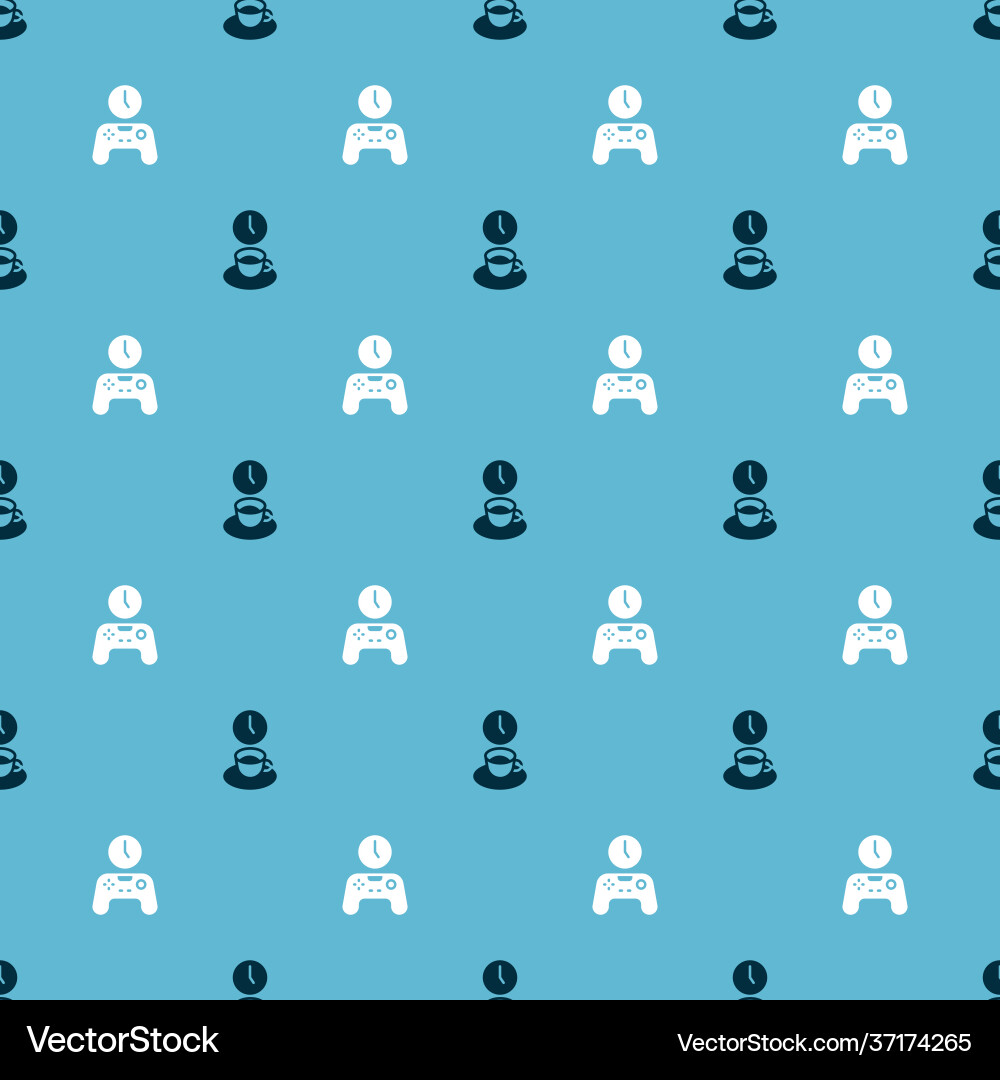 Set coffee time and gamepad on seamless pattern Vector Image