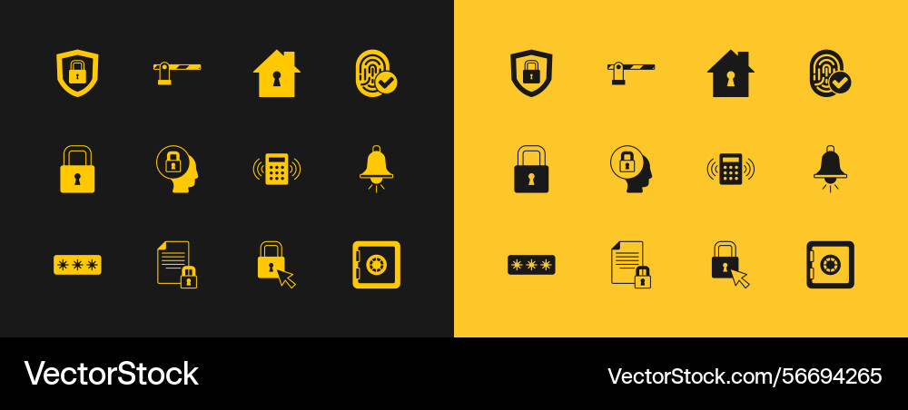 Set fingerprint document and lock security keypad Set fingerprint document and lock security keypad vector image
