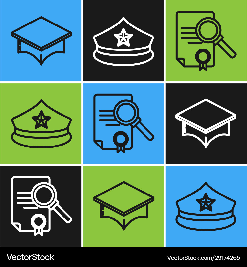 Set line graduation cap document with search vector image