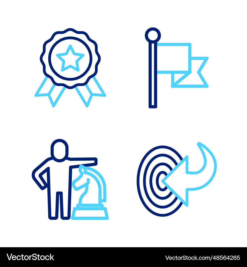 Set line target chess flag and medal icon Set line target chess flag and medal icon vector image