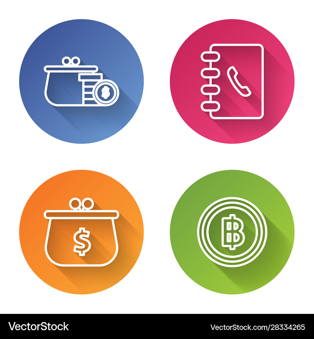Set line wallet with coins address book Set line wallet with coins address book vector image