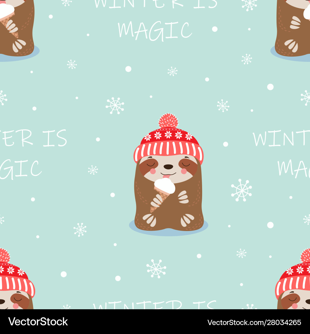 Winter pattern with sloth vector image