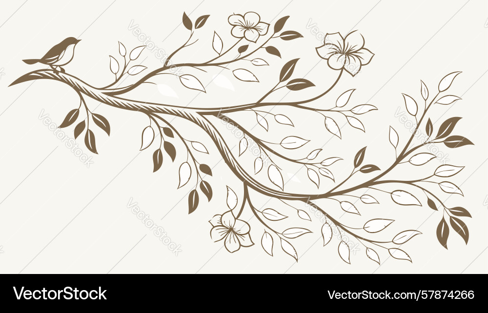 Branch with perched bird design generative ai Vector Image