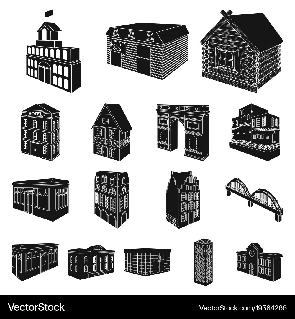 Building and architecture black icons in set Vector Image