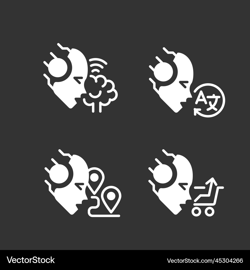 Machine learning usage white linear glyph icons Machine learning usage white linear glyph icons vector image