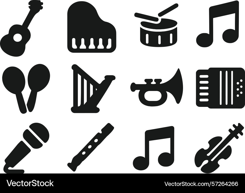 Musical instruments and notes in various shapes Musical instruments and notes in various shapes vector image