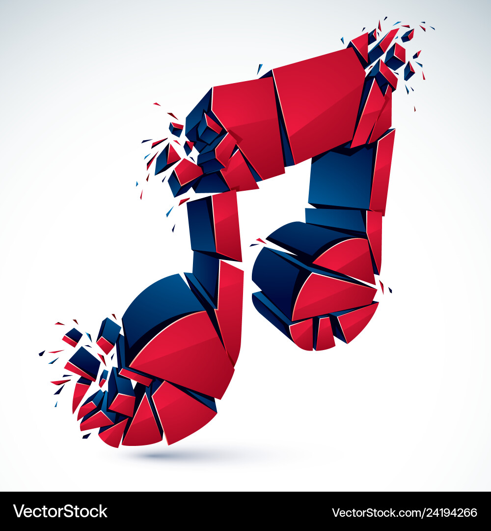 Musical note breaking to pieces and exploding 3d Musical note breaking to pieces and exploding 3d vector image
