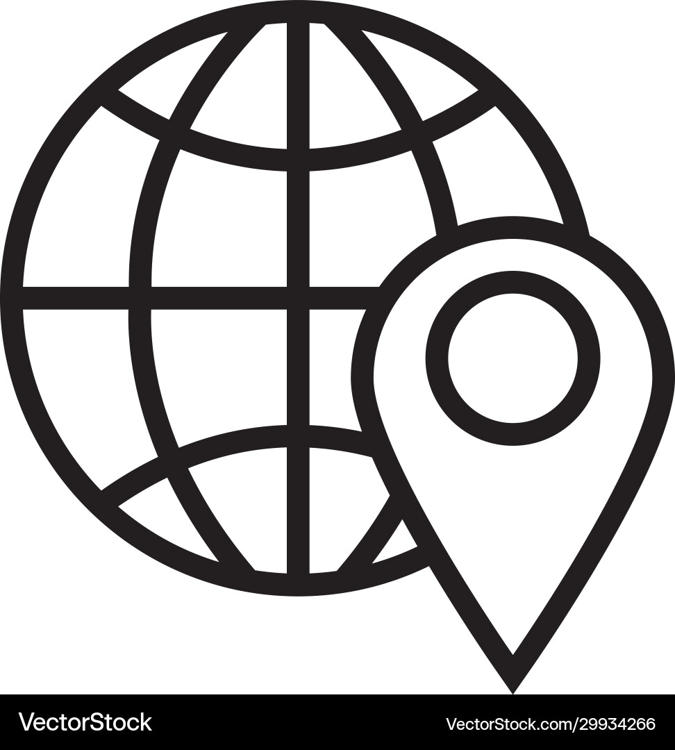 Sphere with pin pointer location line style icon vector image