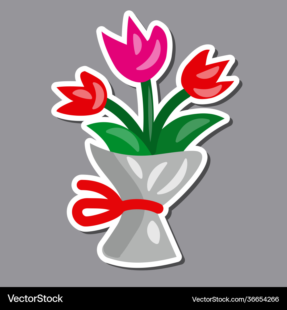 Tulip Blumen Bouquet Cartoon Aufkleber vektorbild