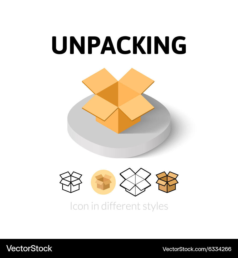 Unpacking icon in different style Vector Image