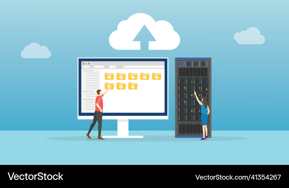 Cloud computing concept sync file with server Cloud computing concept sync file with server vector image