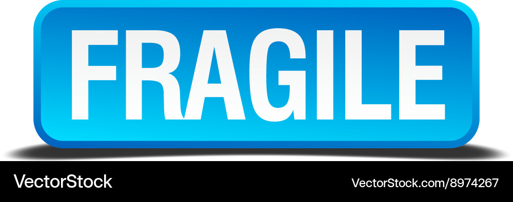 Fragile blue 3d realistic square isolated button vector image