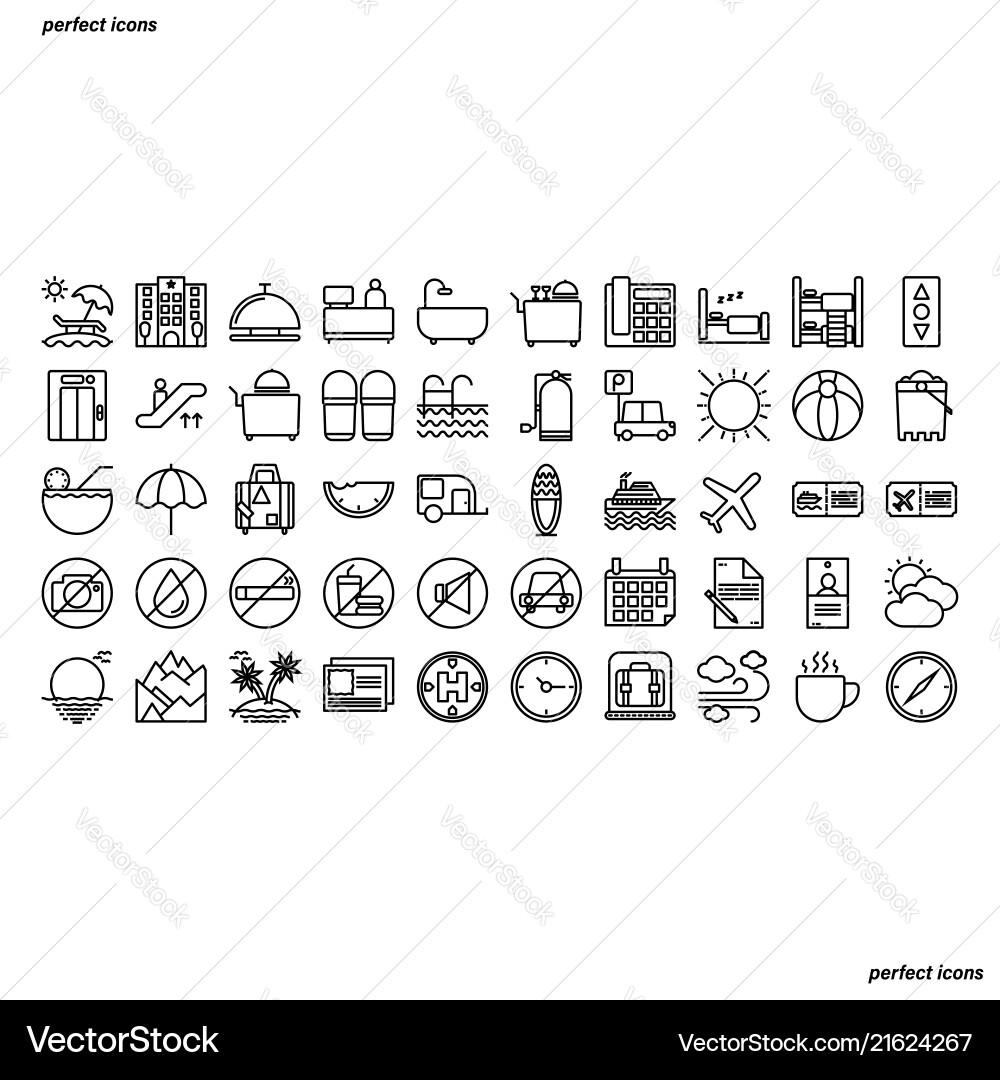 Hotel and travel outline icons perfect pixel Hotel and travel outline icons perfect pixel vector image
