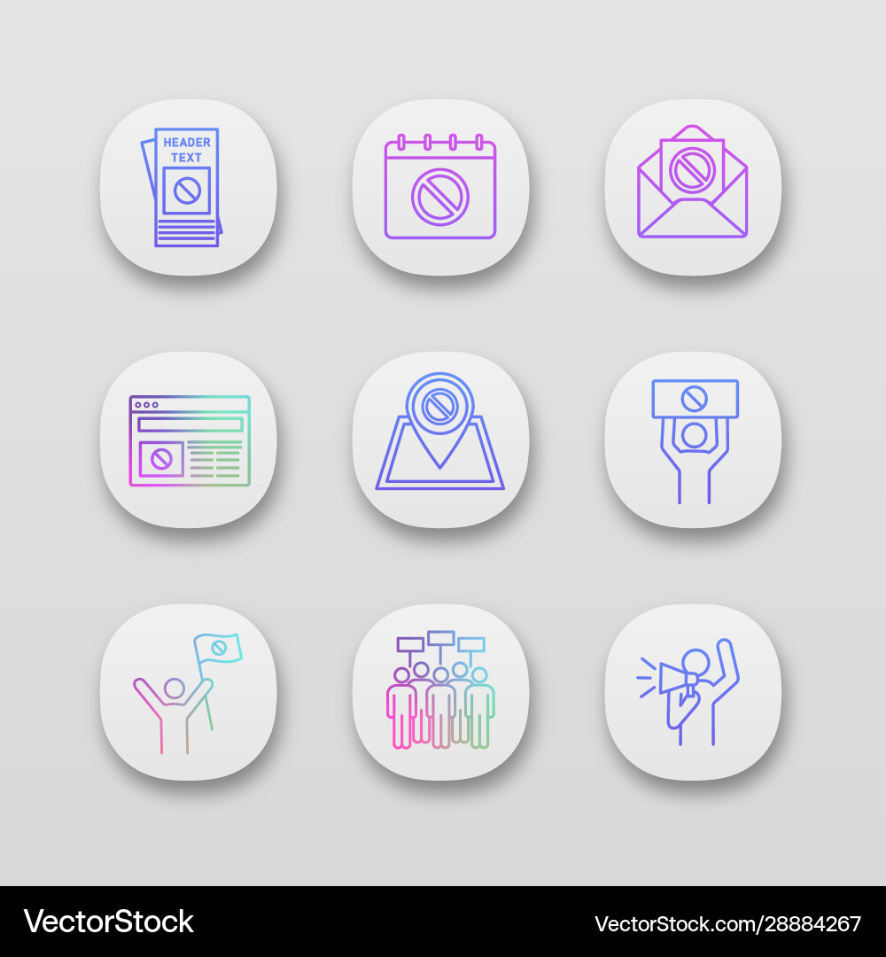 Protest action app icons set Protest action app icons set vector image