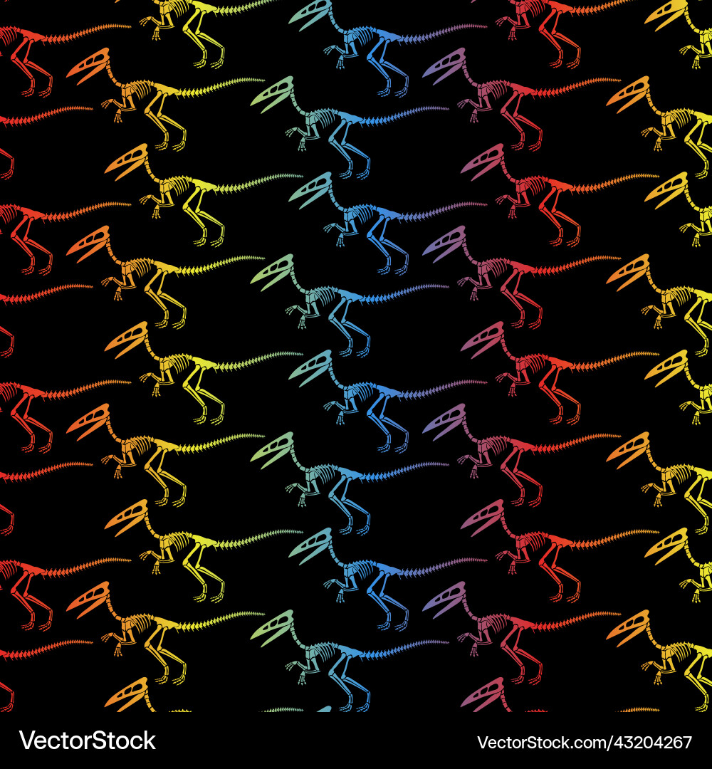 Seamless pattern with dinosaur skeleton vector image