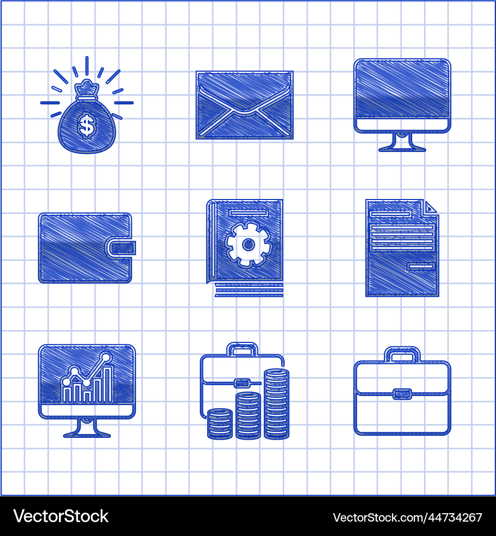 Set user manual briefcase and coin document Vector Image