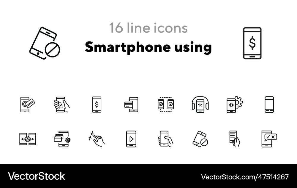 Smartphone using line icon set Smartphone using line icon set vector image