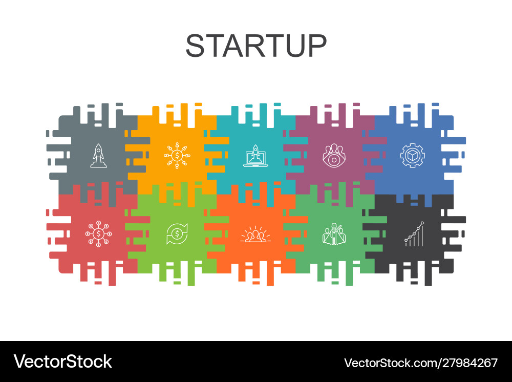 Startup Cartoon Vorlage mit flachen Elementen Startup Cartoon Vorlage mit flachen Elementen vektorbild
