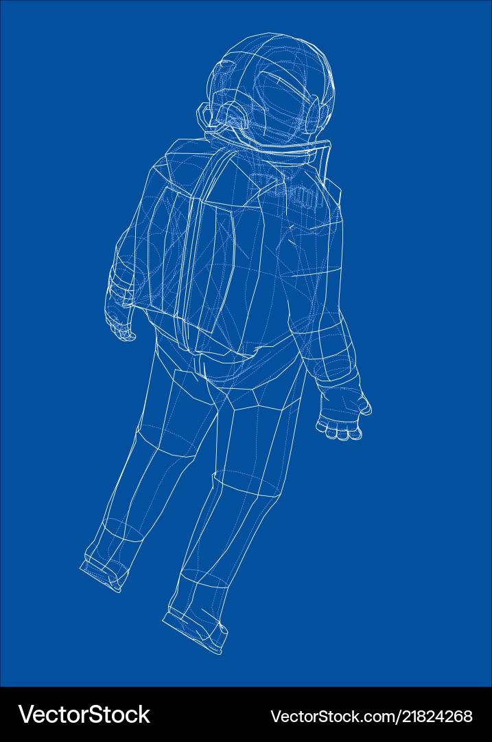 Astronaut in Space - Wireframe Render Vector Image