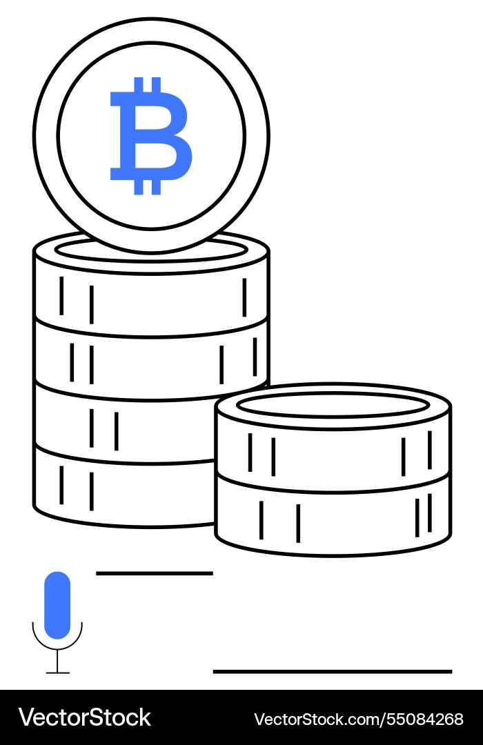 Bitcoin stack with microphone highlighting Bitcoin stack with microphone highlighting vector image
