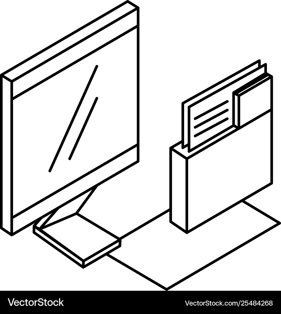Desktop computer with folders documents vector image
