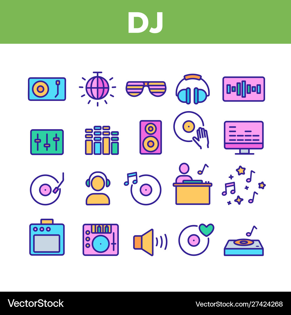 Dj device color elements icons set Dj device color elements icons set Vector Image