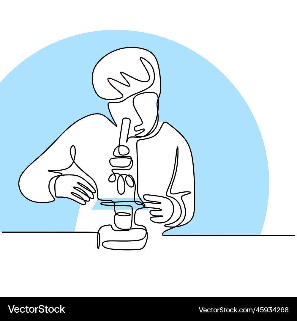 One continuous line drawing of scientist analyze Vector Image