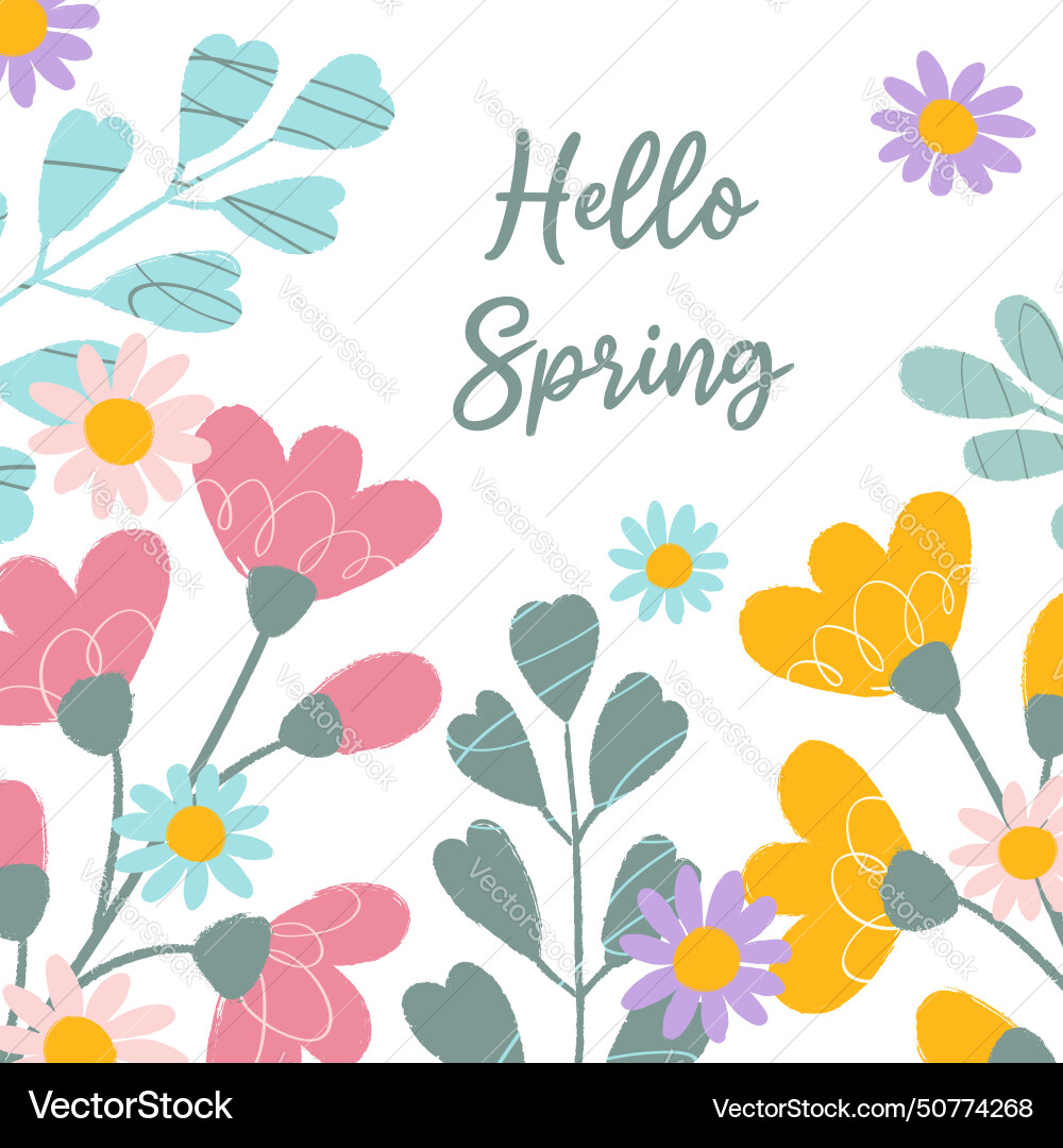 Square colorful spring card with text hello Square colorful spring card with text hello Vector Image