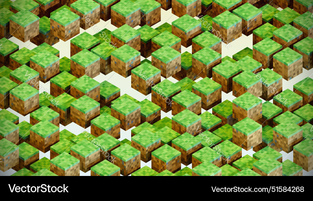 Video game pixelized grass cubes floating Video game pixelized grass cubes floating vector image