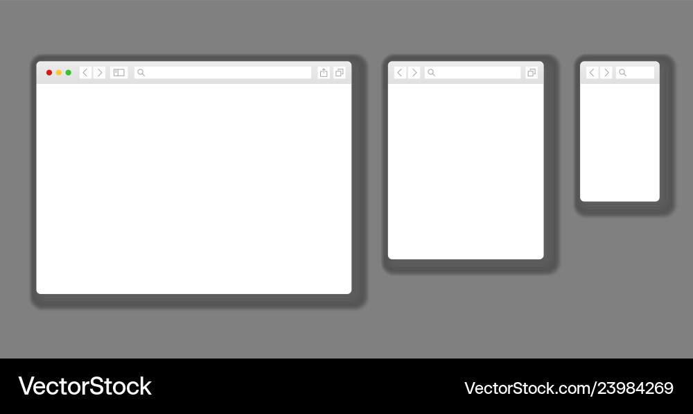 Browser mockups website different devices web Browser mockups website different devices web vector image