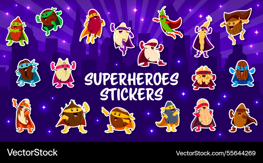 Cartoon superhero nut oder legum Charakter Aufkleber Cartoon superhero nut oder legum Charakter Aufkleber vektorbild