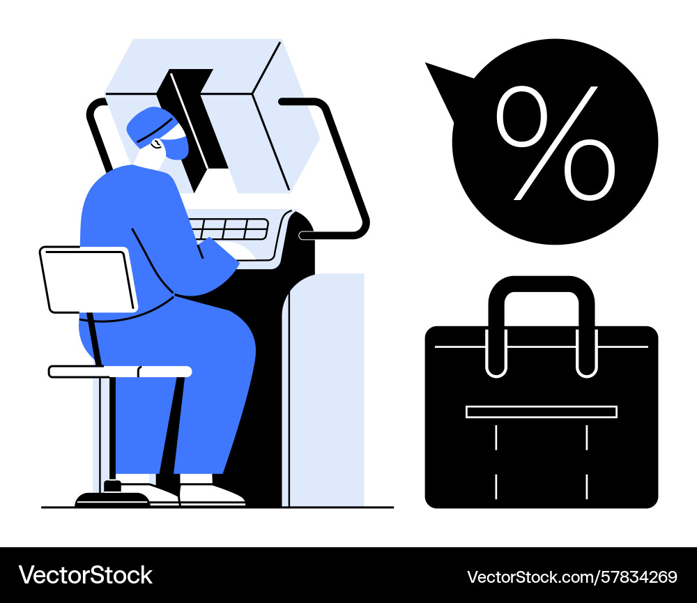 Employee analyzing data with computer Vector Image