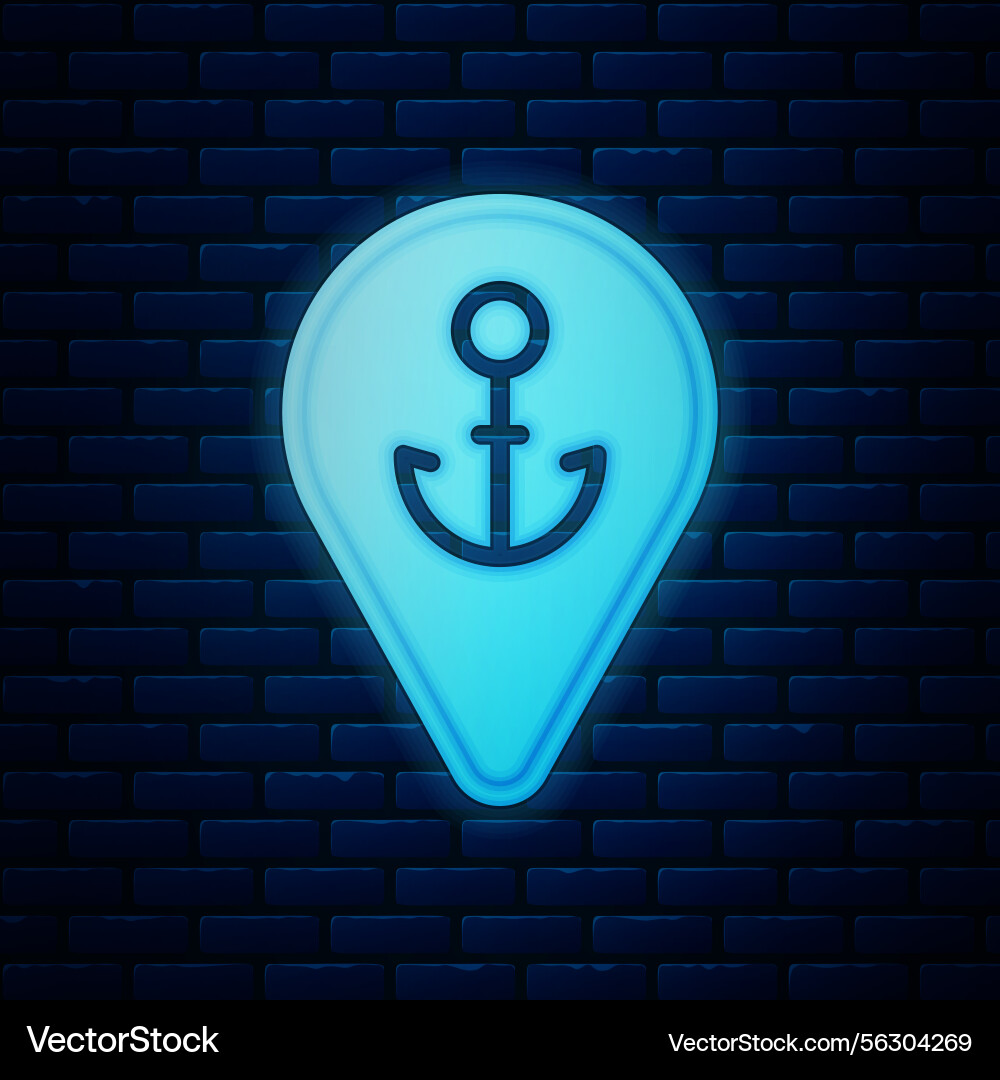 Glowing neon map pointer with anchor icon Glowing neon map pointer with anchor icon vector image