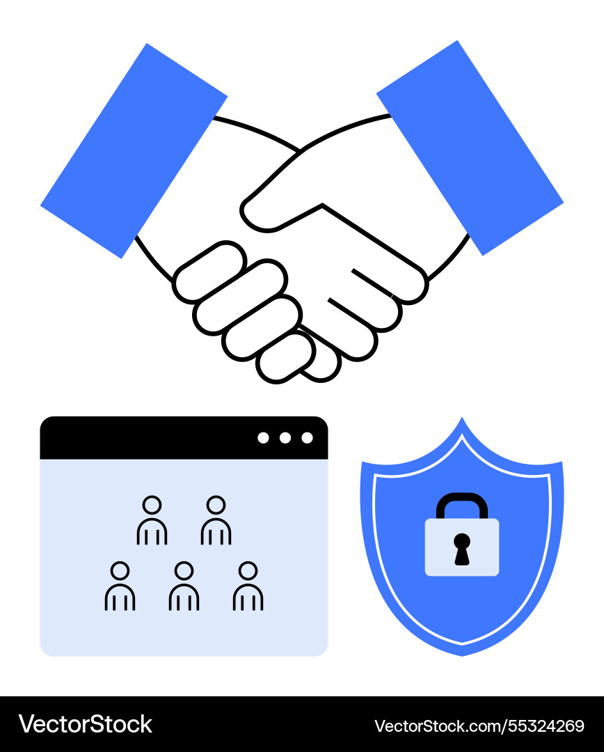 Handshake over digital network screen and security Handshake over digital network screen and security vector image