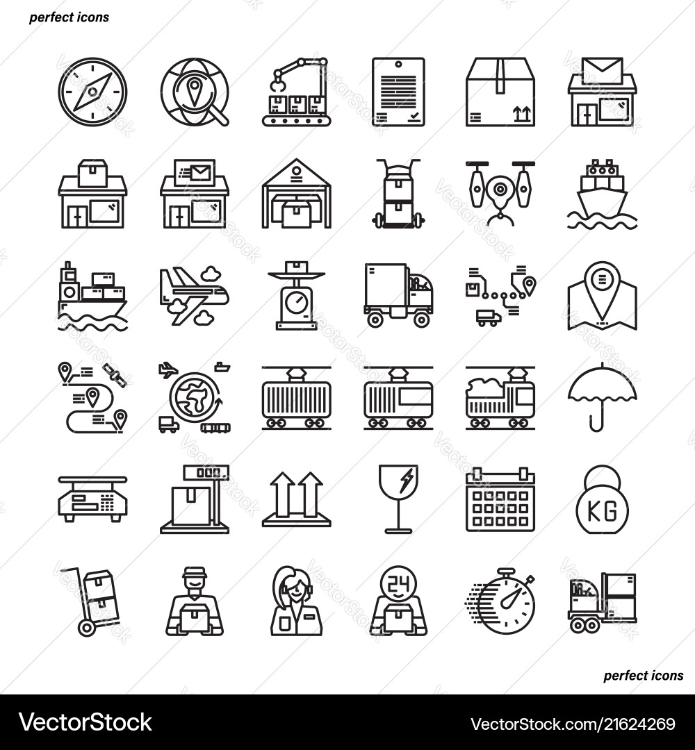 Logistics outline icons perfect pixel