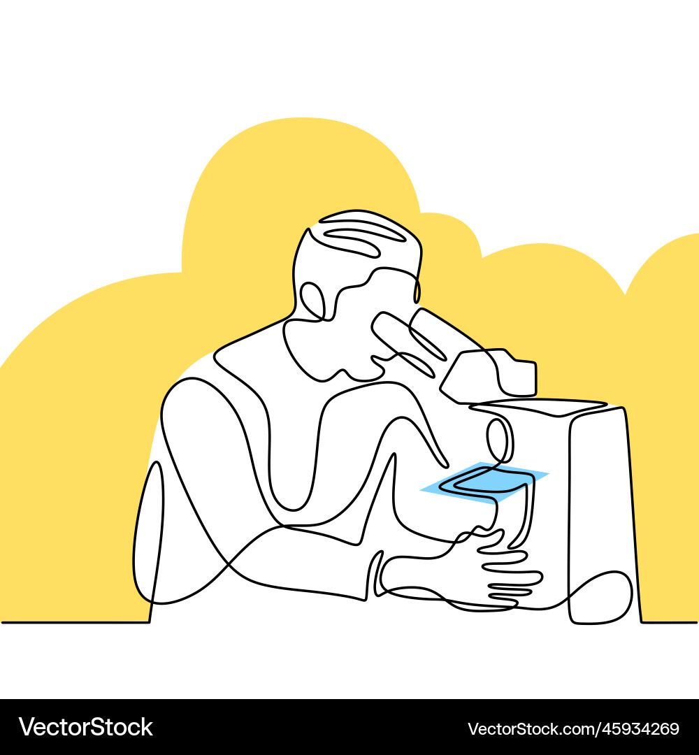 One continuous line drawing of scientist analyze One continuous line drawing of scientist analyze vector image